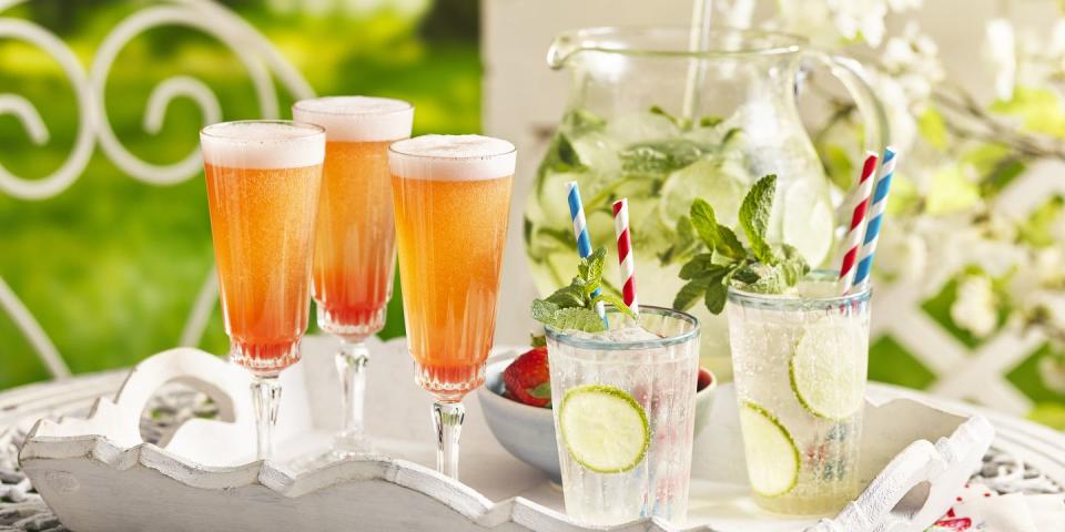 <p>A refreshing non-alcoholic cocktail made with elderflower cordial and soda water - then topped with mint and limes. </p><p><strong>Recipe: <a href="https://www.goodhousekeeping.com/uk/food/recipes/a43384972/cucumber-mint-elderflower-mocktail/" rel="nofollow noopener" target="_blank" data-ylk="slk:Cucumber, mint and elderflower mocktail;elm:context_link;itc:0;sec:content-canvas" class="link ">Cucumber, mint and elderflower mocktail</a></strong></p>