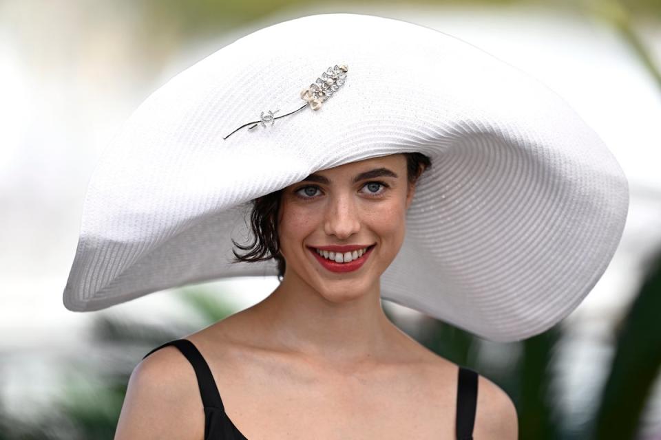 Margaret Qualley wore a floppy disk hat to Cannes Film Festival 2024 (Getty Images)