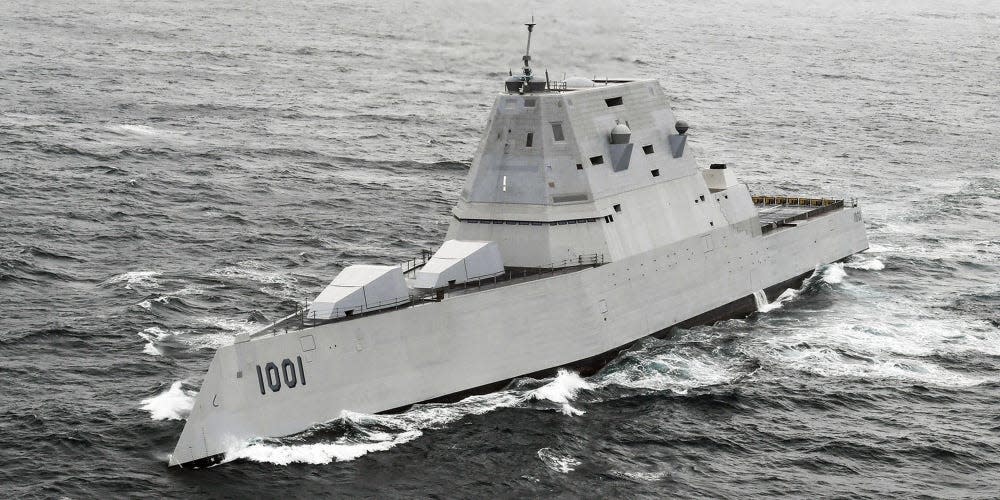 Zumwalt-class guided-missile destroyer USS Michael Monsoor (DDG 1001) participates in U.S. Pacific Fleet's Unmanned Systems Integrated Battle Problem (UxS IBP) 21, April 21