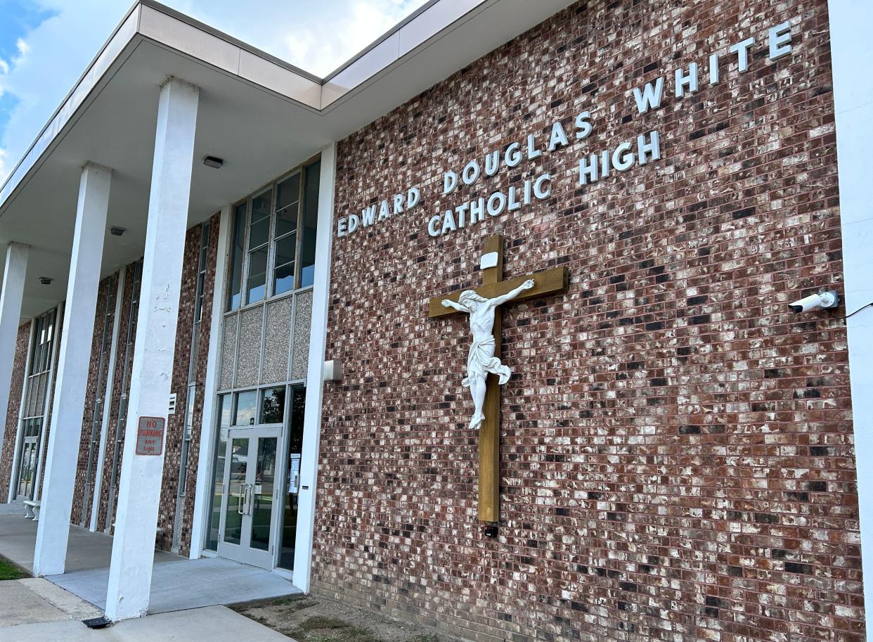 The front of E.D. White Catholic High School in Thibodaux bears the name of the Confederate solder who went on to become chief justice of the U.S. Supreme Court.