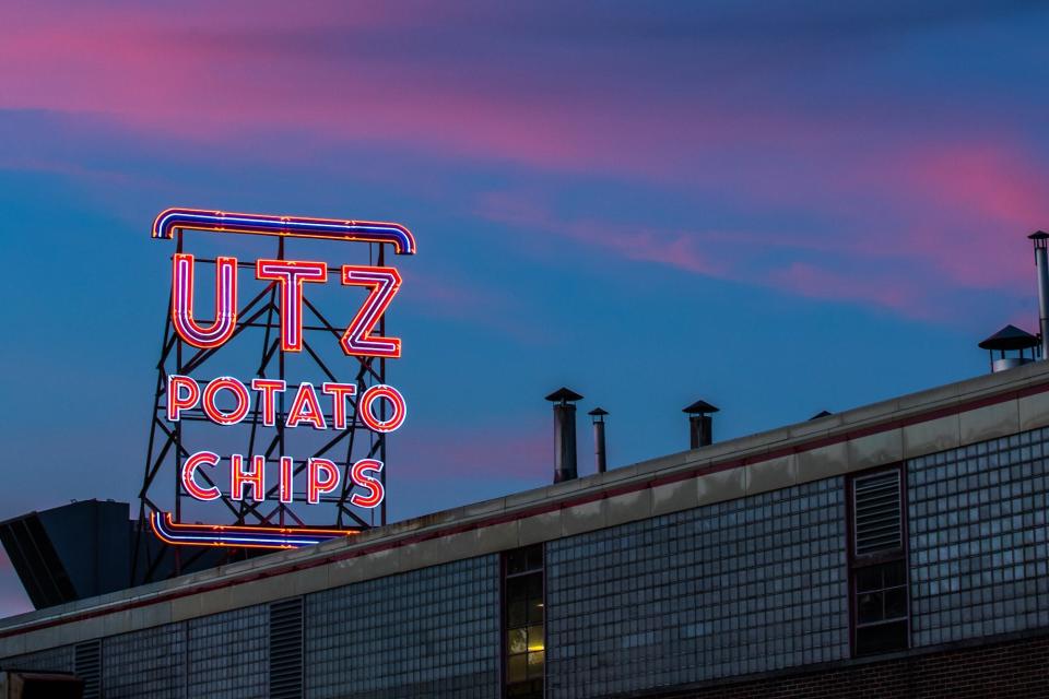 The Utz Potato Chips sign is seen on the roof of the Carlisle Street Utz plant, Thursday, Sept. 15, 2016, in Hanover Borough.