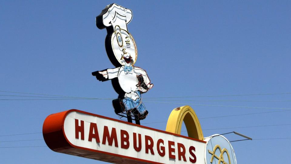 The world's oldest-operating McDonald's fast food restaurant on its 50th anniversary August 18, 2003 in Downey, California.