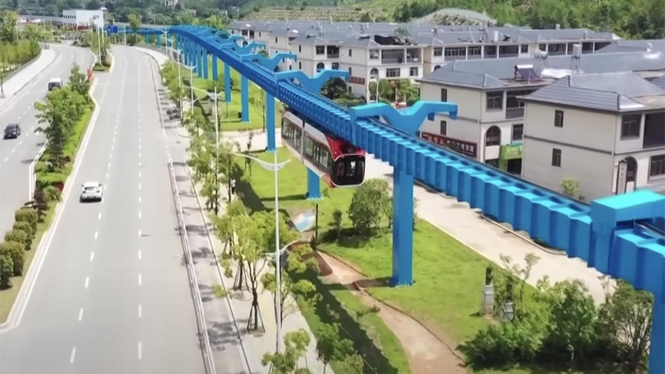 Red Rail, the world’s first suspended maglev train - Credit: South China Morning Post/YouTube