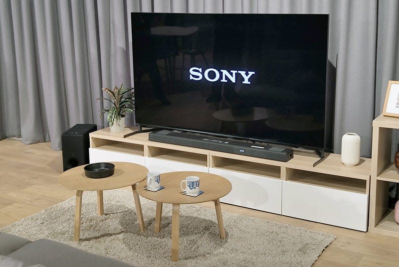 A New 2023 Sony TV in a comfy living room.