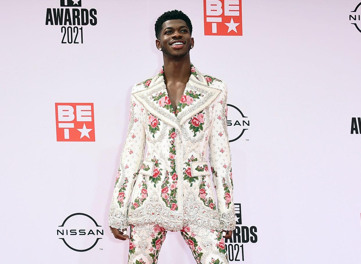 Lil Nas X arrives at the BET Awards on June 27, 2021.