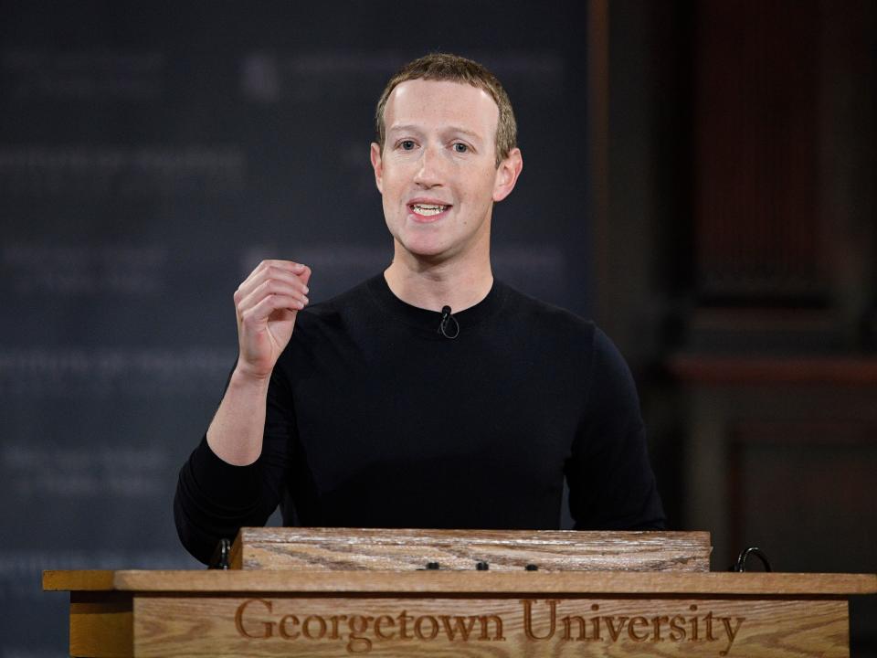 FILE - In this Oct. 17, 2019, file photo, Facebook CEO Mark Zuckerberg speaks at Georgetown University in Washington. Zuckerberg isn't budging over his refusal to take action on inflammatory posts by President Donald Trump that spread misinformation about voting by mail and, many said, encouraged violence against protesters. (AP Photo/Nick Wass, File)