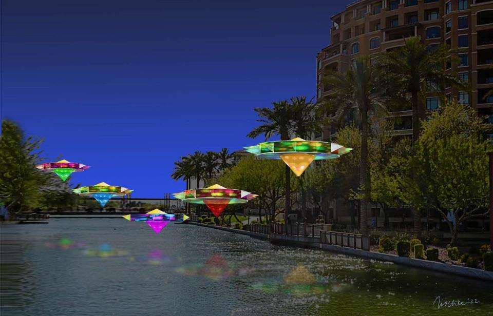 A rendering of Jeff Zischke's "Sun Drops" art work which will premiere at the 2022 Canal Convergence.