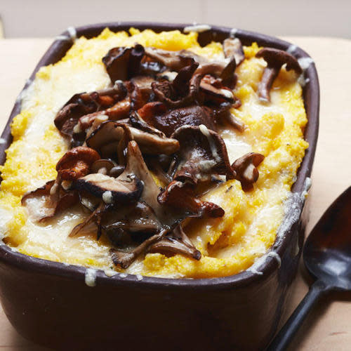 Baked Polenta with Mushrooms Warm, bubbly fontina cheese and umami-packed mushrooms make an excellent fall casserole. Try the Baked Polenta with Mushrooms recipe.