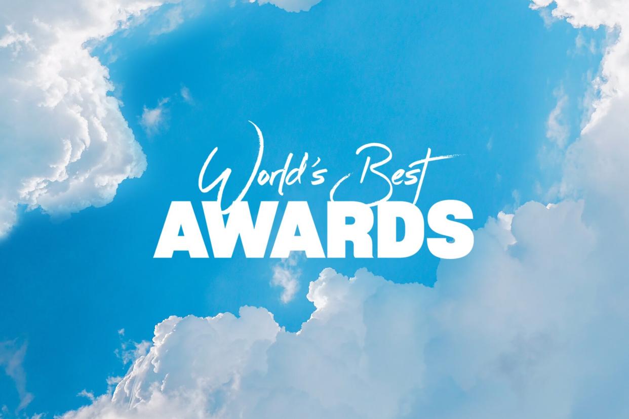 Blue sky white clouds and World's Best Awards type