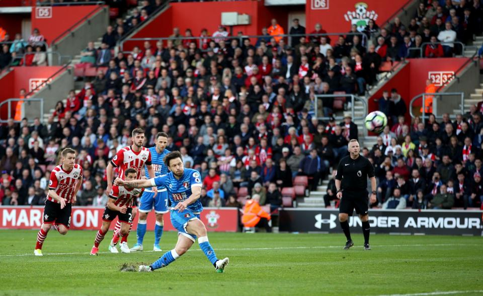 Comedy classic: Harry Arter's penalty kick for Bournemouth against Southampton