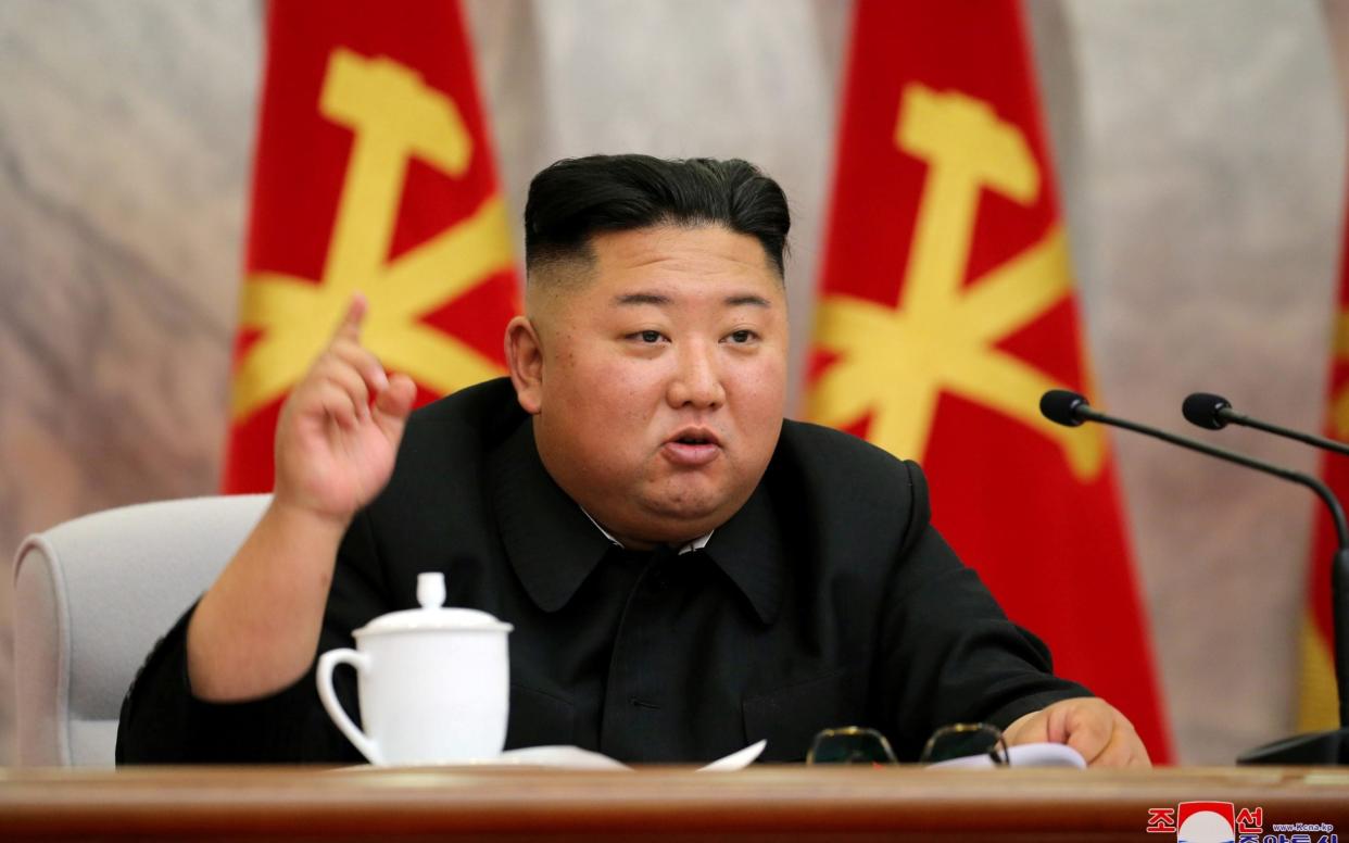 North Korean leader Kim Jong-un speaks during the conference of the Central Military Committee - KCNA