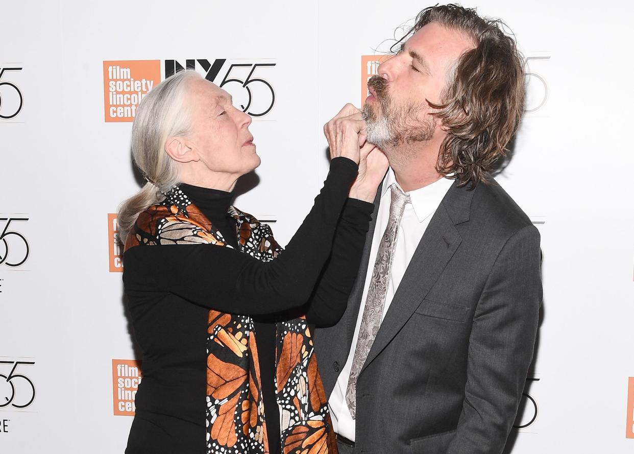 Jane Goodall and director Brett Morgen at the NYFF for “Jane” - Credit: Anthony Behar/NatGeo/PictureGroup