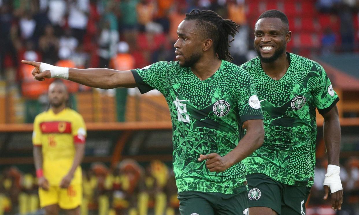 <span>Ademola Lookman celebrates scoring the winner in the 41st minute.</span><span>Photograph: Legnan Koula/EPA</span>