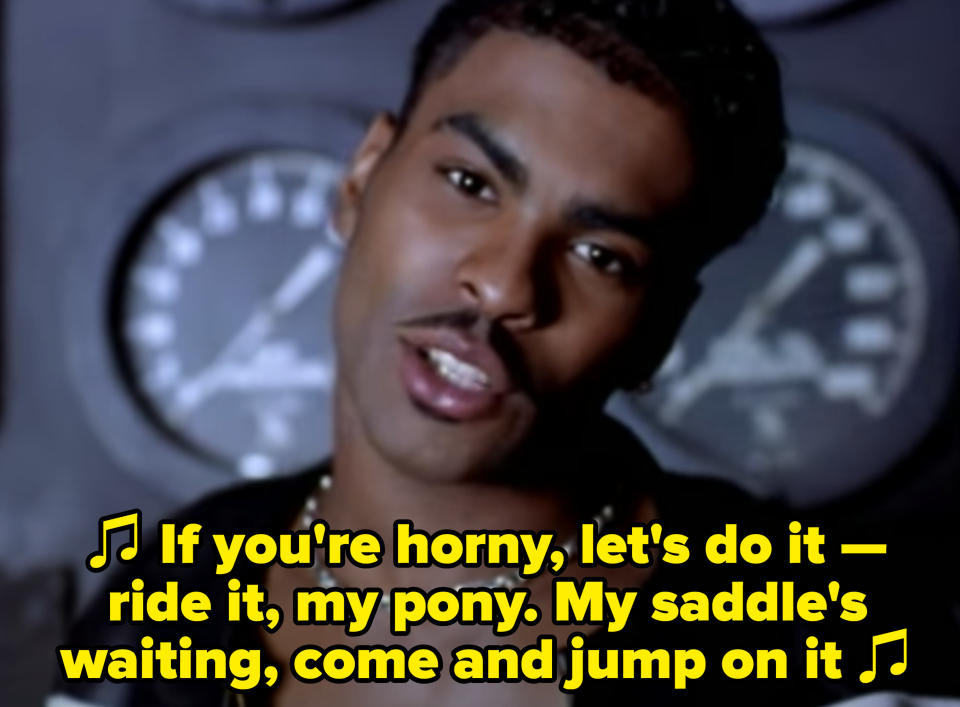 Ginuwine singing: "If you're horny, let's do it — ride it, my pony. My saddle's waiting, come and jump on it"