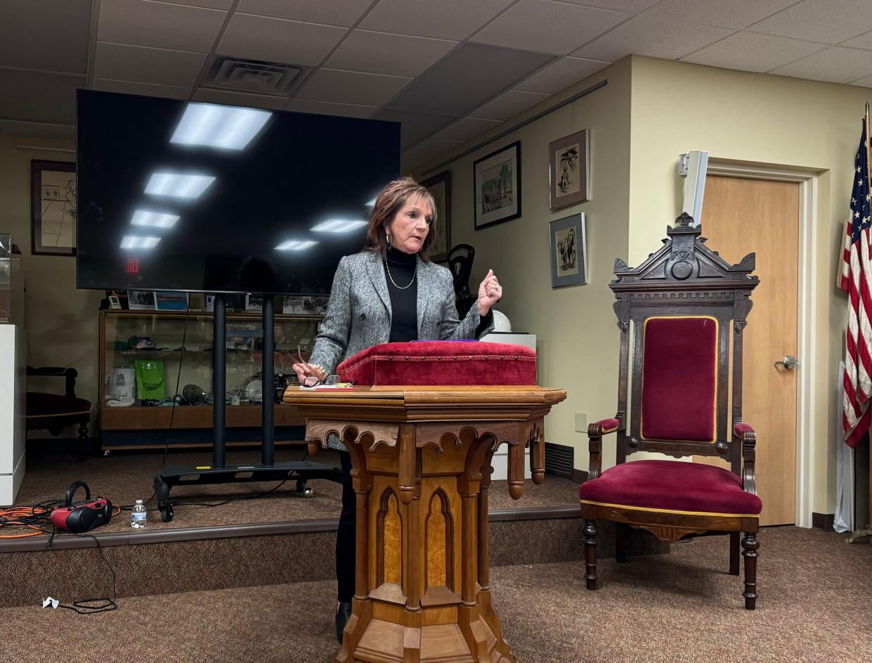 Diane Mullins, a candidate for the Ohio House District 47 seat, spoke to voters at a Butler County Republican Party meet and greet event on Jan. 16. Mullins, a pastor in Hamilton, has previously referenced conspiracy theories during her sermons.
