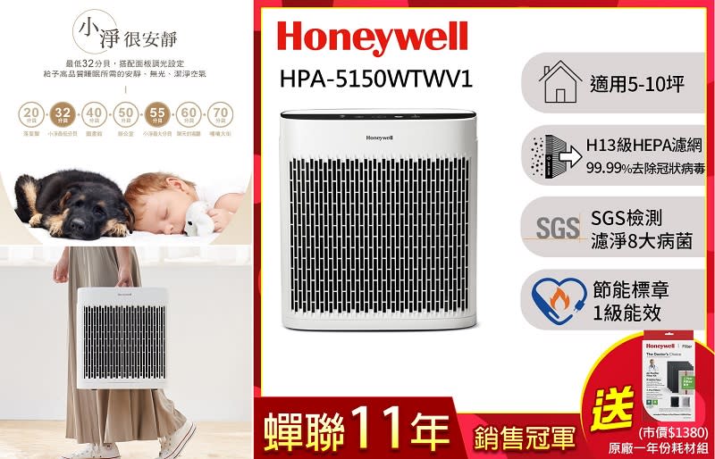 ▲Honeywell 淨味空氣清淨機-小淨，即日起至9/30雅虎獨家一年份濾網組，原價$8,990活動價$6,790。（圖片來源：Yahoo購物中心）