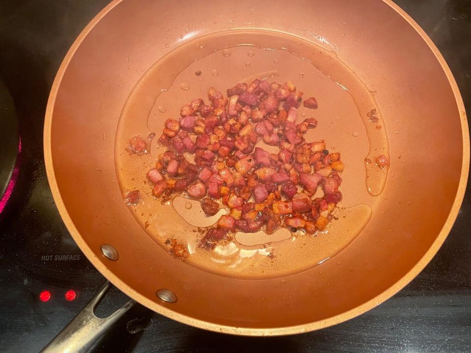 Pancetta in pan for Cascatelli ragu