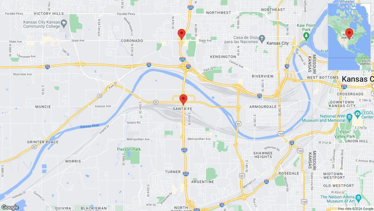 A detailed map that shows the affected road due to 'Lane on I-635 closed in Kansas City' on May 10th at 11:18 p.m.