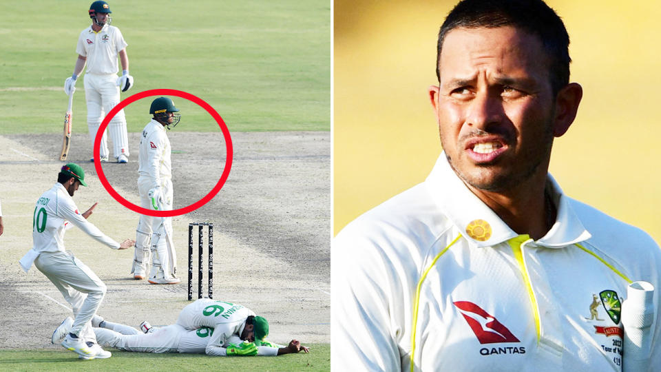 Usman Khawaja, pictured here after being dismissed in the 90s for the second time in the series against Pakistan.