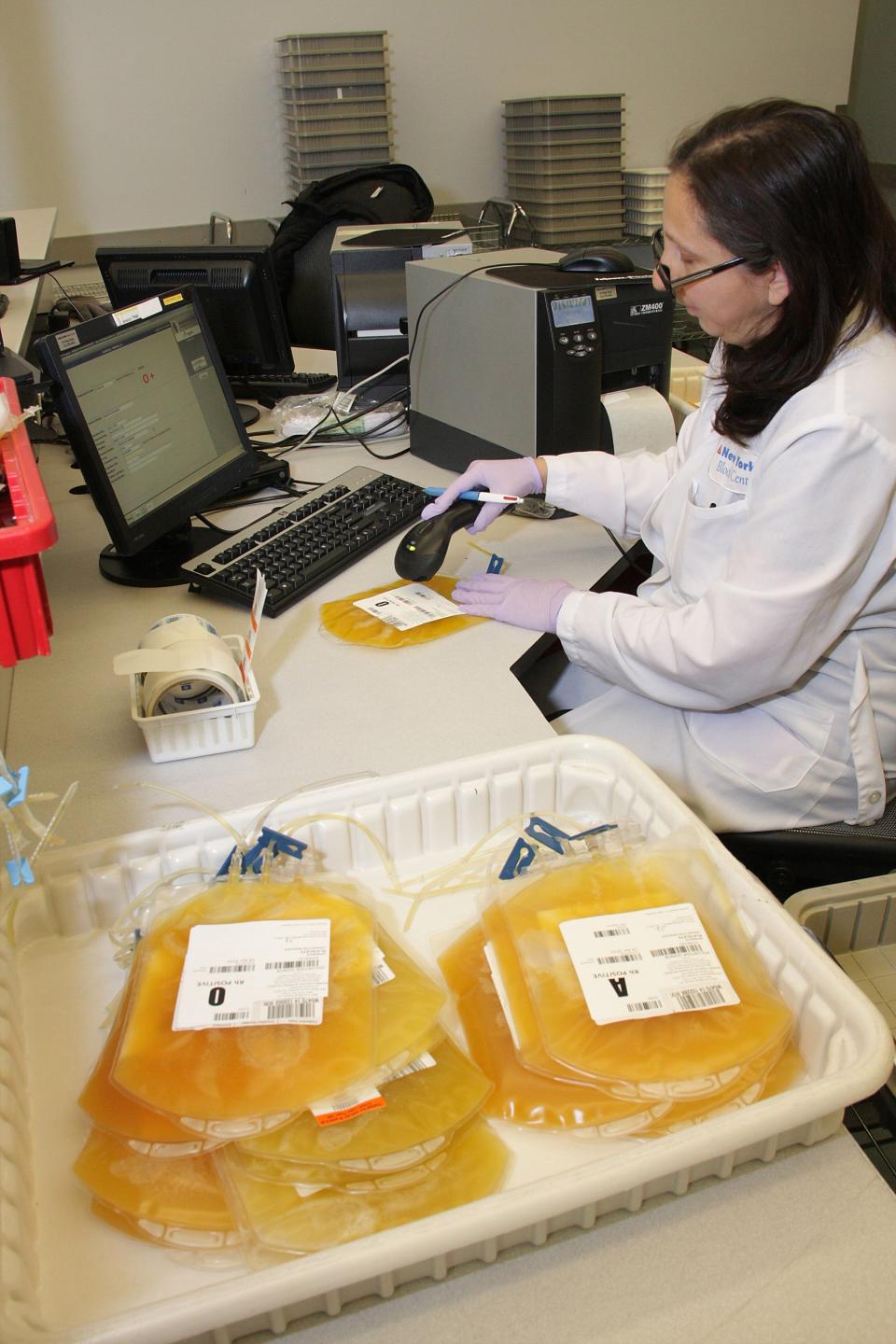 Blood plasma is processed at the New York Blood Center. Blood plasma contains antibodies that can fight diseases. An experimental treatment is being tried to use blood plasma from people who recovered from COVID-19 to treat patients who are severely ill with the disease.