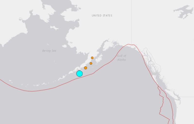▲美國阿拉斯加區域今日發生規模7.4強震，震央位在阿拉斯加半島外海。（圖／翻攝自USGS）