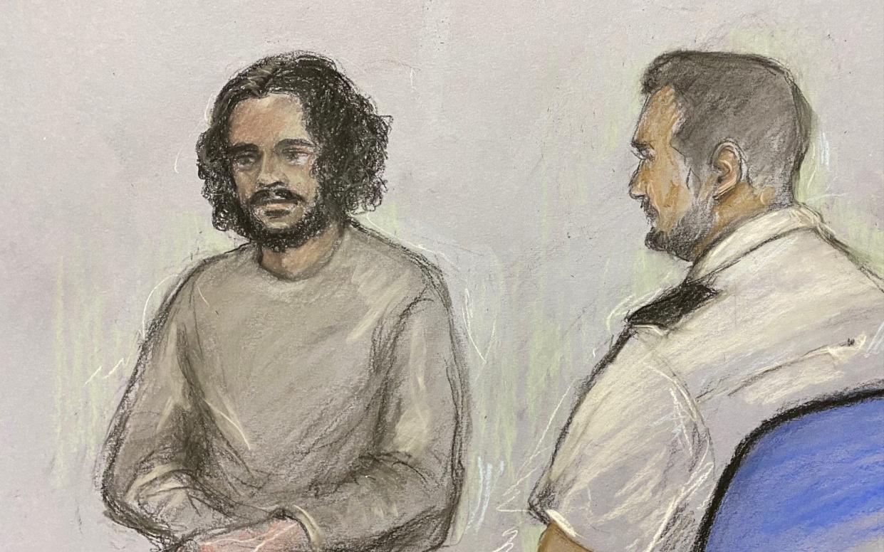 Court artist sketch by Elizabeth Cook of Edward Little appearing at the Old Bailey in London, accused of plotting a terror attack at Hyde Park in London - Elizabeth Cook/PA Wire