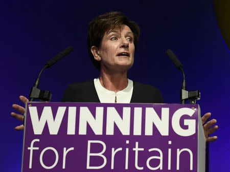 Diane James, the new leader of the United Kingdom Independence Party (UKIP), speaks at the party's annual conference in Bournemouth, Britain, September 16, 2016. REUTERS/Toby Melville