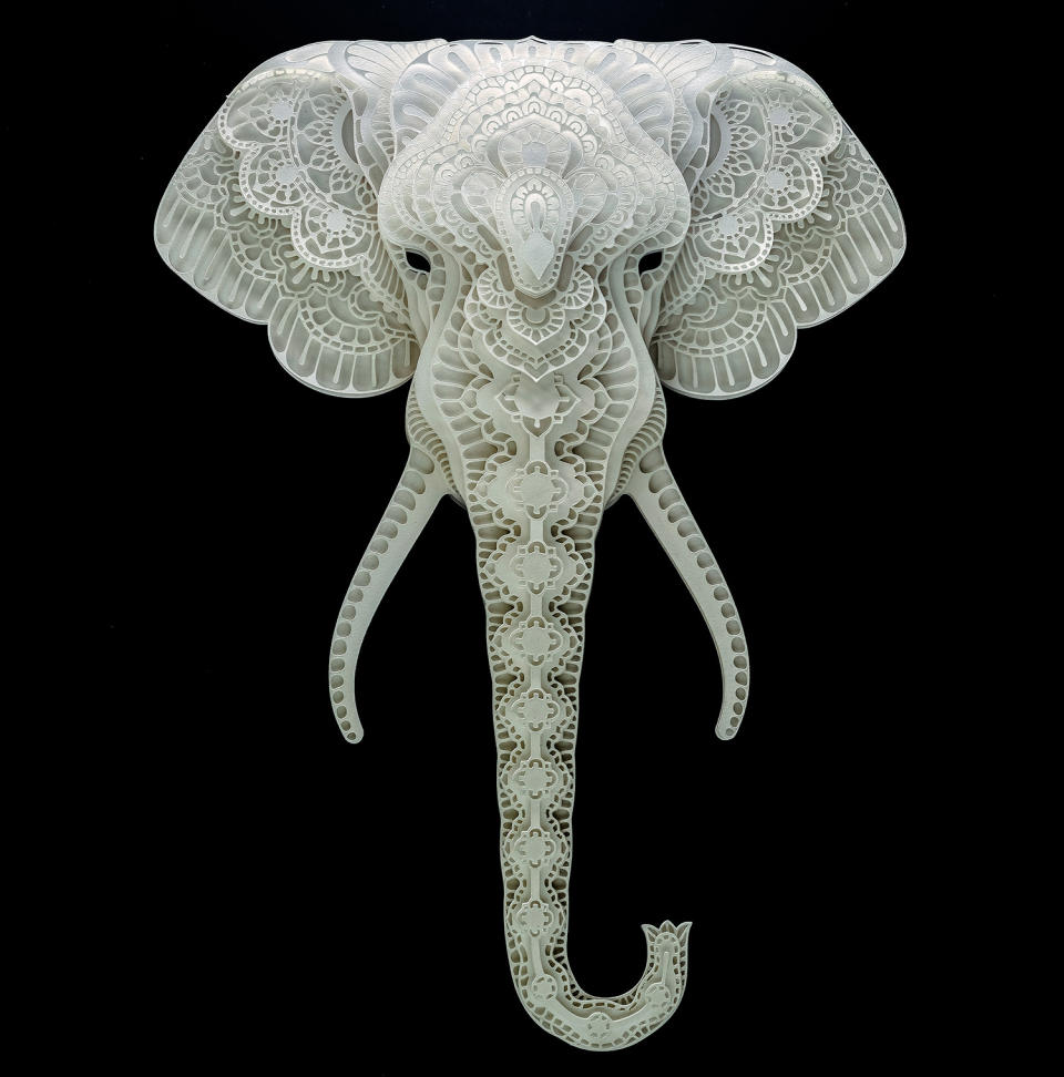 <p>News Intricate paper cut out of an elephant. (Photo: Patrick Cabral/Caters News </p>