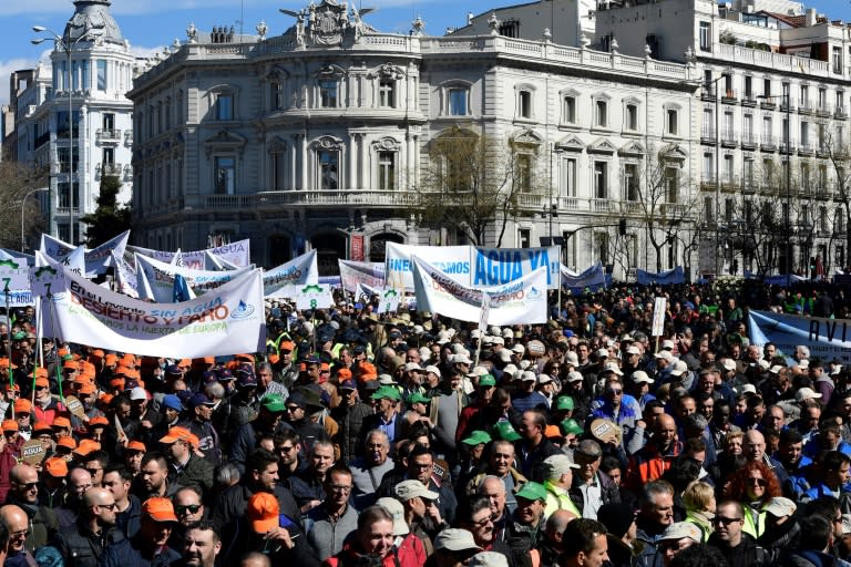 Thousands of farmers from Spain's parched southeast, march in Madrid to ask the government for help as their crops are threatened by a "surreal" drought that is also putting jobs at risk