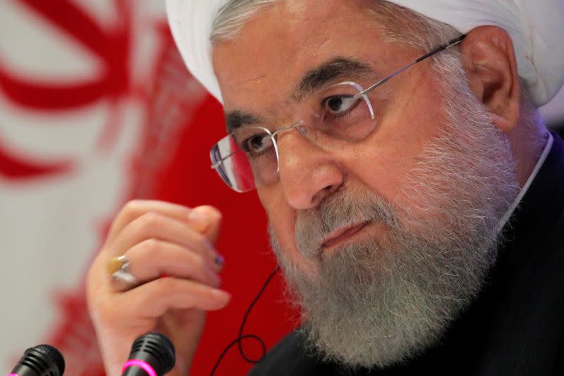 FILE PHOTO: FILE PHOTO: Iranian President Hassan Rouhani speaks at a news conference on the sidelines of the United Nations General Assembly in New York