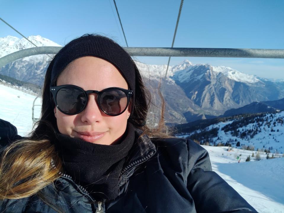 Pictured is Intan Clement in a lift at ski fields. 