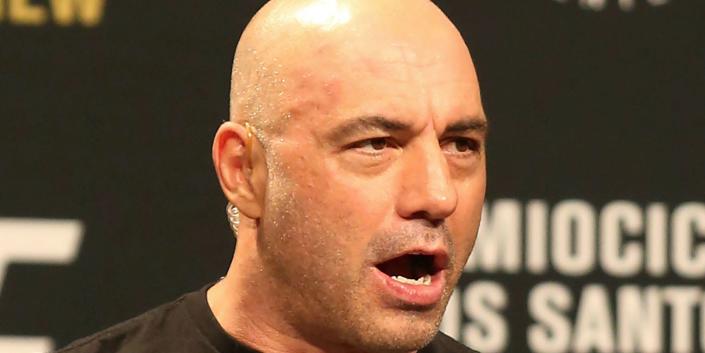 Joe Rogan is seen during a weigh-in before UFC 211 on Friday, May 12, 2017, in Dallas before UFC 211