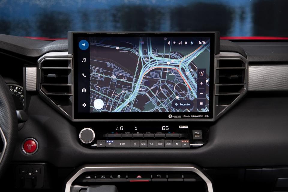 <p>An 8.0-inch touchscreen is standard on the SR and SR5 models, but Toyota hasn't shared images of the smaller screen. This 14.0-inch unit is optional on the SR5 and standard on higher trims, and it debuts Toyota's new Audio Multimedia system. It now has voice-activated commands, and Wireless Apple CarPlay and Android Auto are now standard. </p>