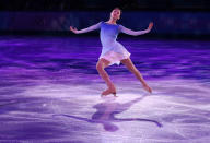 Yuna Kim of South Korea performs during the figure skating exhibition gala at the Iceberg Skating Palace during the 2014 Winter Olympics, Saturday, Feb. 22, 2014, in Sochi, Russia. (AP Photo/Ivan Sekretarev)