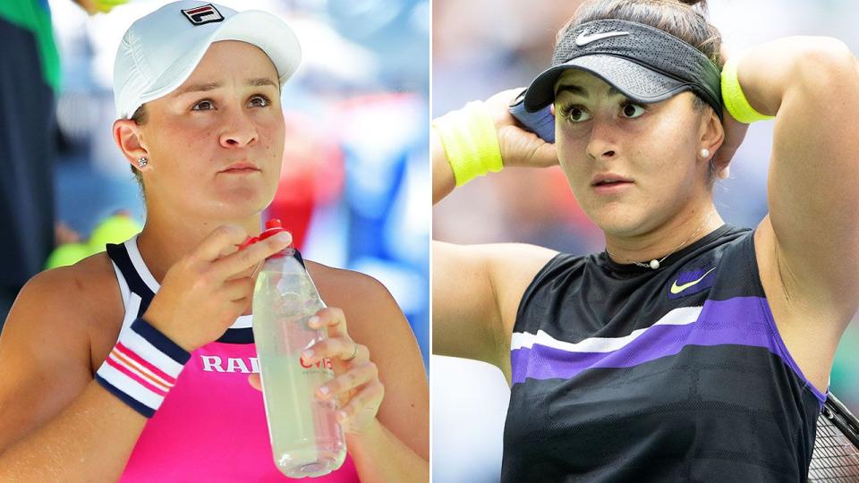 Ash Barty and Bianca Andreescu, pictured here at the US Open.