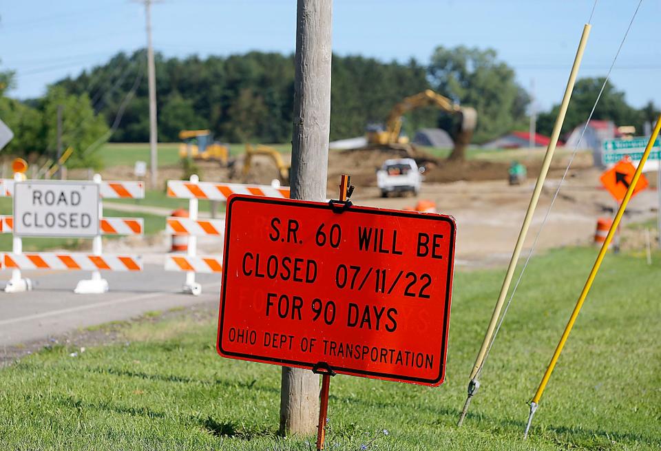 Construction work on the roundabout at state Route 60 and Faultless Drive and the U.S. route 250 bypass continues.