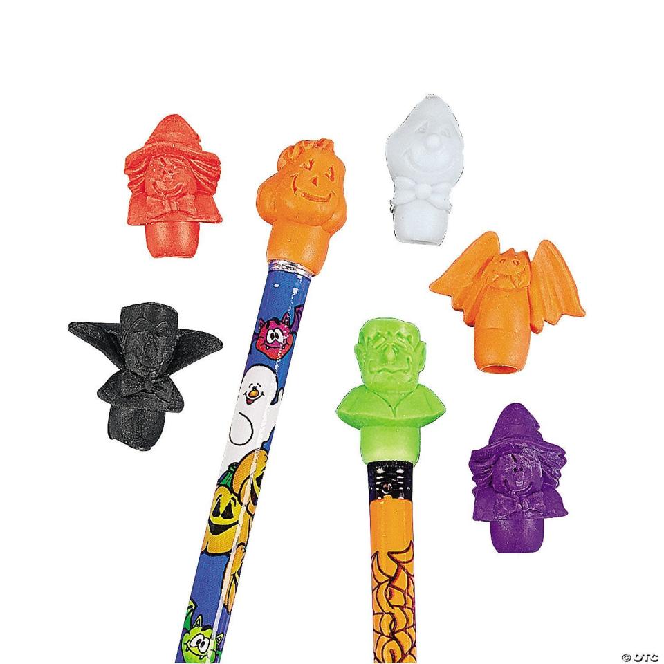 <p><a href="https://go.redirectingat.com?id=74968X1596630&url=https%3A%2F%2Fwww.orientaltrading.com%2Fbulk-halloween-pencil-top-erasers-144-pc--a2-25_2891.fltr&sref=https%3A%2F%2F" rel="nofollow noopener" target="_blank" data-ylk="slk:Shop Now;elm:context_link;itc:0;sec:content-canvas" class="link ">Shop Now</a></p><p>Halloween Pencil Top Erasers</p><p>orientaltrading.com</p><p>$9.79</p><span class="copyright">Hearst Owned</span>