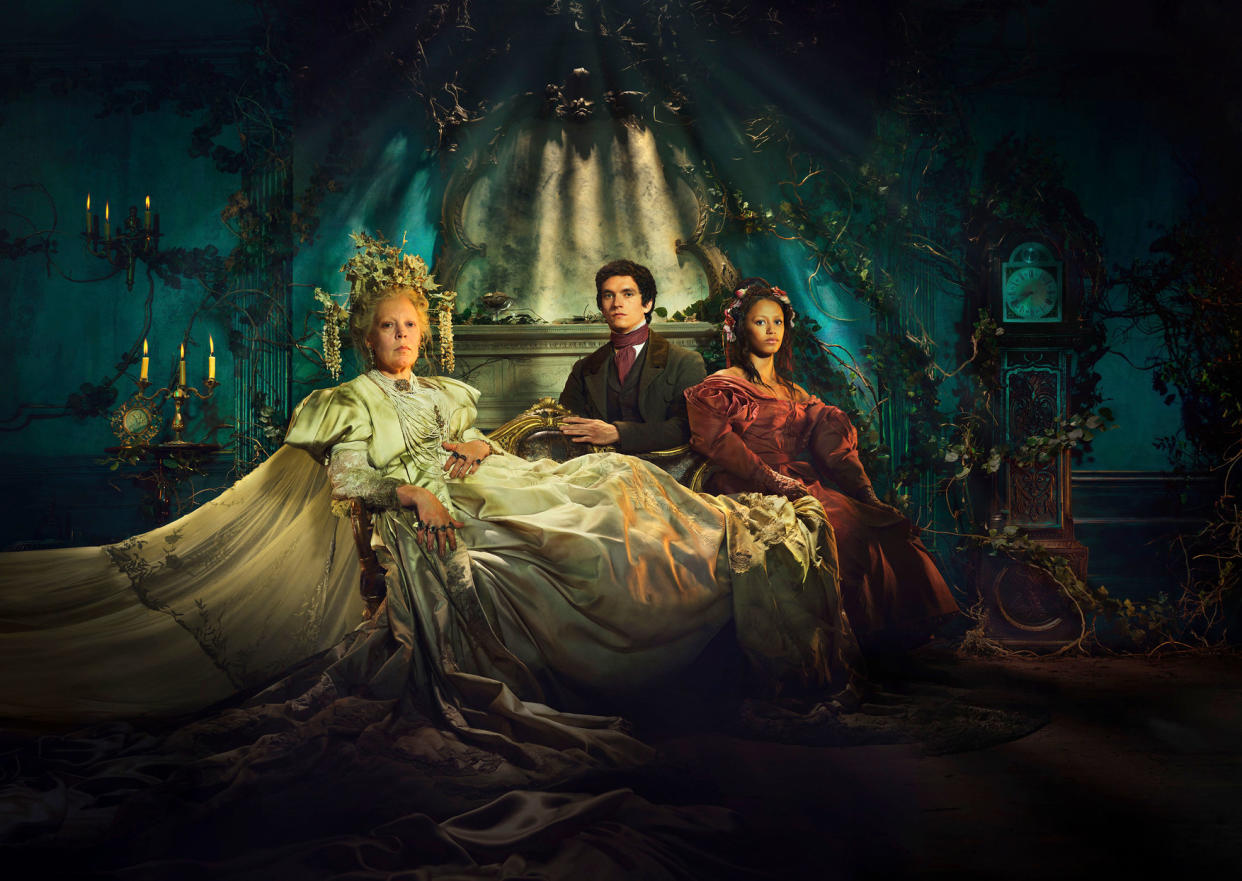 Olivia Colman, Fionn Whitehead and Shalom Brune-Franklin in Great Expectations.