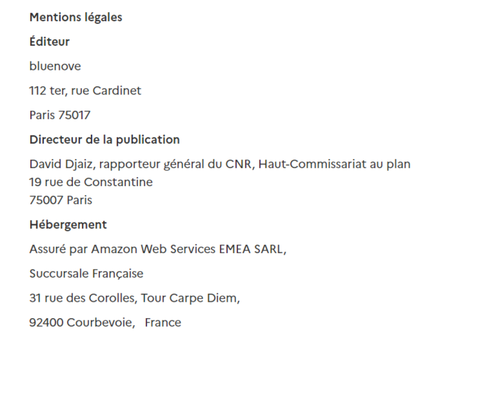 Capture d’écran le 6 décembre des mentions légales de la partie « Je participe » du site internet du CNR.