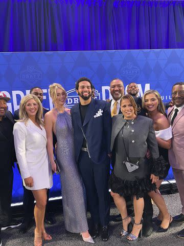 <p>NFL X</p> Caleb Williams and Alina Thyregod with family and friends during the 2024 NFL Draft on April 25, 2024.