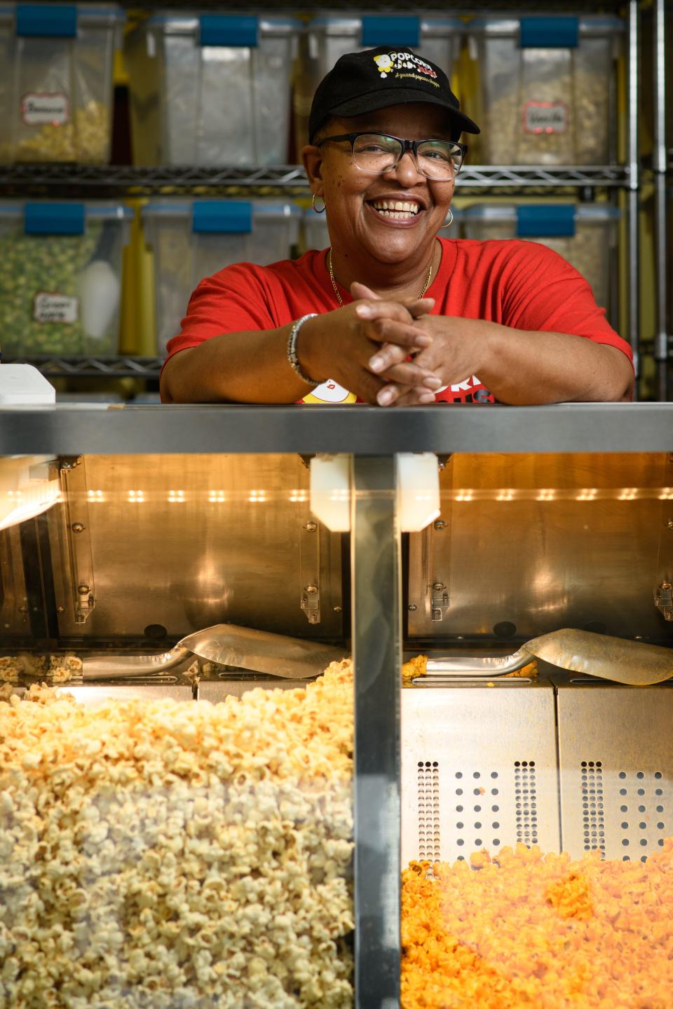 Faith Tucker Bassett, sells artisanal popcorn at her Rosehill Road shop, Popcorn-Is-Us.