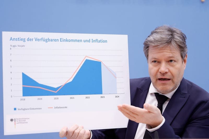 German Minister of Economics and Climate Protection Robert Habeck attends a press conference to presents the Annual 2024 Economic Report for Germany at the Federal Press Conference Center. Carsten Koall/dpa