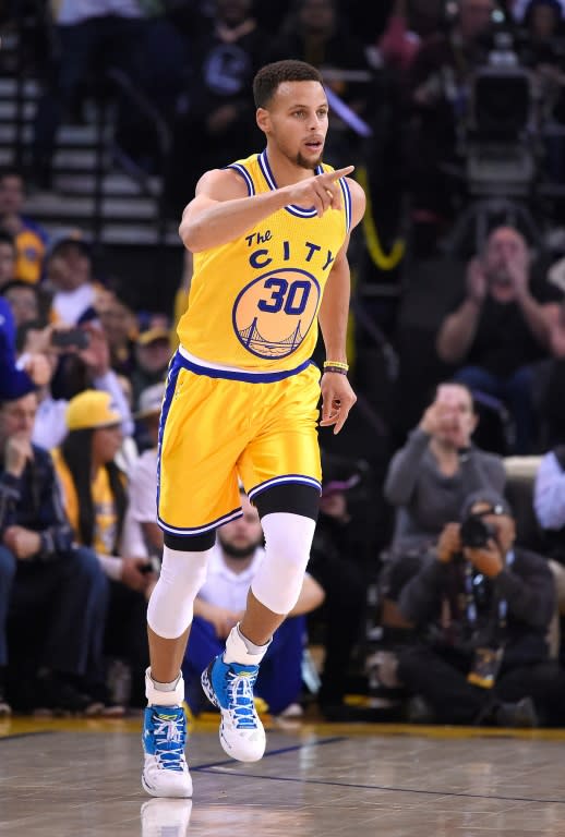 Stephen Curry, pictured on November 24, 2015, assured reporters on a conference call the Golden State Warriors would not get distracted by the pursuit of records