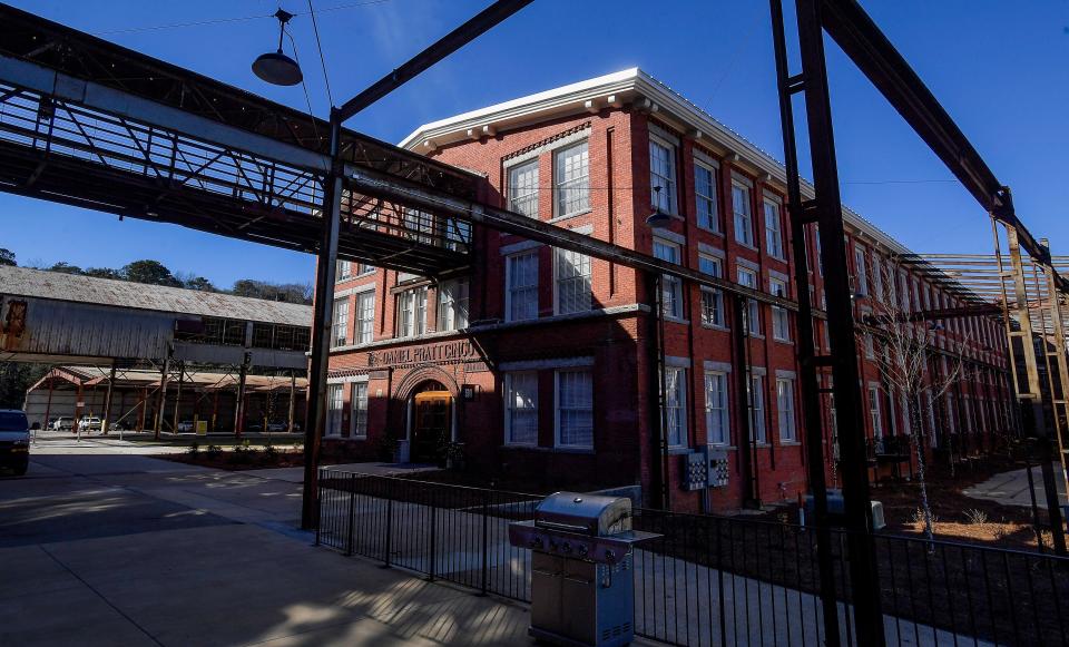 A crosswalk connects historic buildings in The Mill at Prattville on Dec. 15.