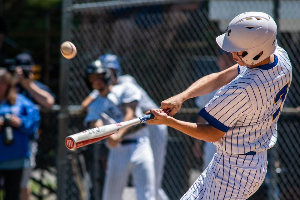 Chapel Field's Leam Powell bats during the Section 9 Class D baseball championship game at Cantine Field in Saugerties on Sunday, May 29, 2022. Chapel Field defeated Eldred for the title.