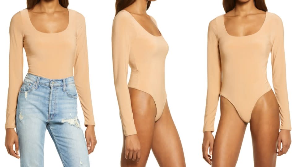 Leith Double Scoop Long Sleeve Thong Bodysuit - Nordstrom, $21 (originally $39)