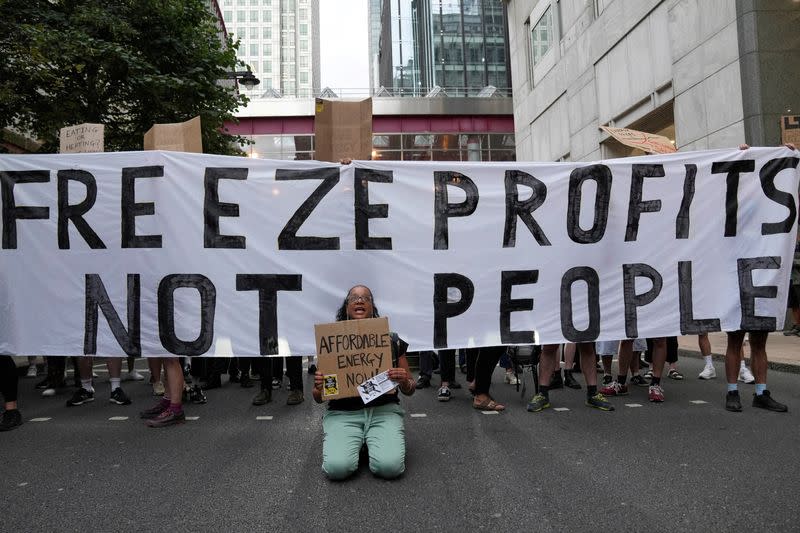 FILE PHOTO: People protest outside the Ofgem headquarters in London