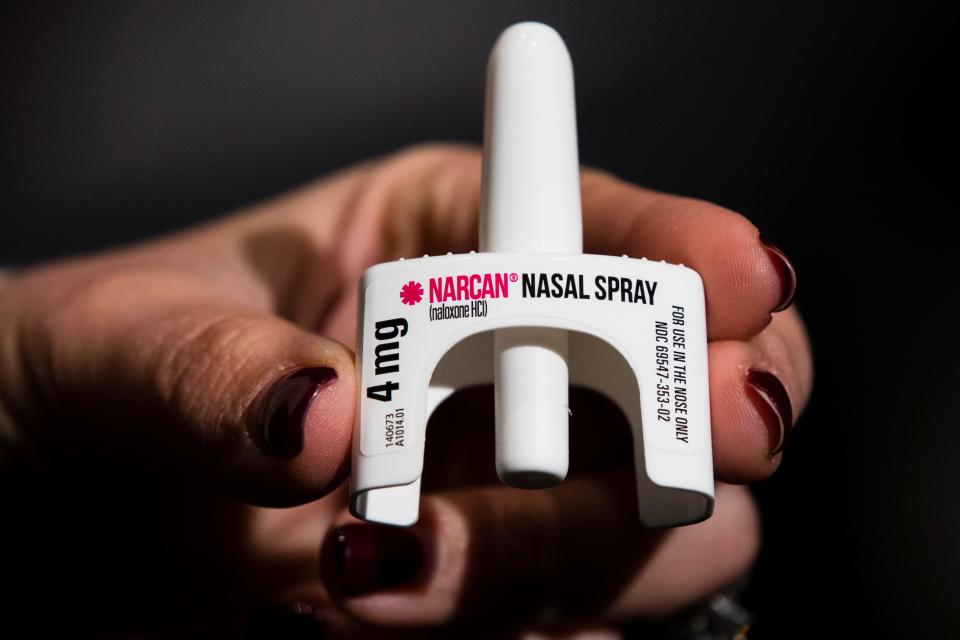 The Narcan overdose-reversal drug device that administers naloxone.