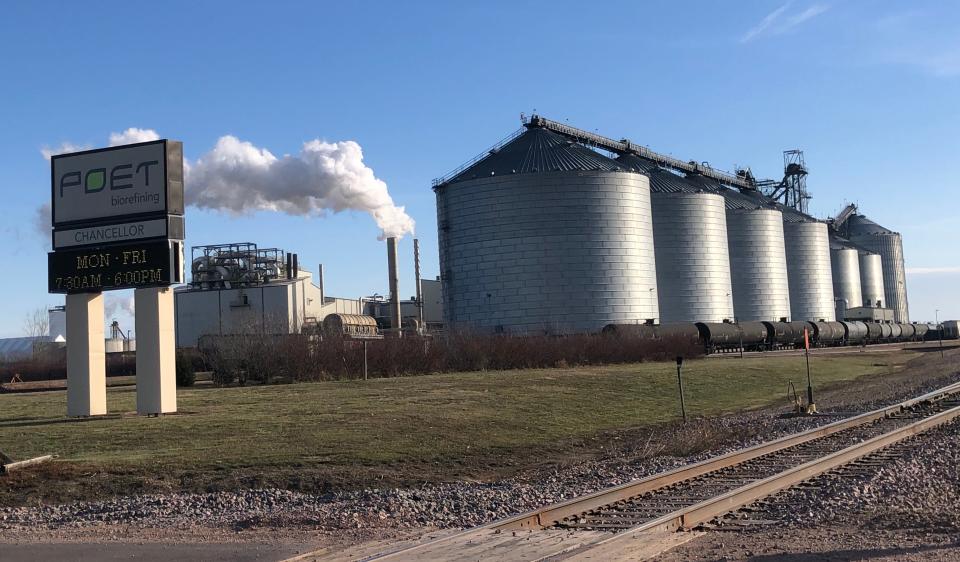 POET Biofuels, whose ethanol plant in Chancellor, S.D., is shown here, has so far not signed on to any carbon capture pipeline projects, and instead uses its own carbon capture processes to reduce carbon emissions and use the CO2 to make dry ice and other products.