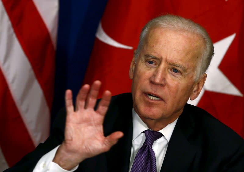 FILE PHOTO: U.S. Vice President Joe Biden gestures as he meets with representatives of civil society in Istanbul